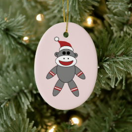 Cute Sock Monkey met kerstmis kerstmis Keramisch Ornament