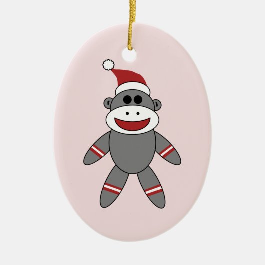 Cute Sock Monkey met kerstmis kerstmis Keramisch Ornament (Voorkant)