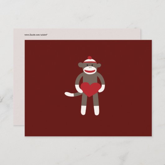 Cute Sock Monkey met Pet Holding Heart Briefkaart (Voorkant / Achterkant)