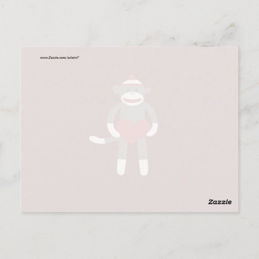 Cute Sock Monkey met Pet Holding Heart Briefkaart (Achterkant)