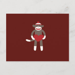 Cute Sock Monkey met Pet Holding Heart Briefkaart