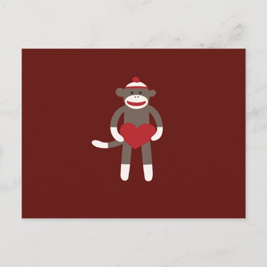 Cute Sock Monkey met Pet Holding Heart Briefkaart (Voorkant)