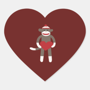 Cute Sock Monkey met Pet Holding Heart Hart Sticker