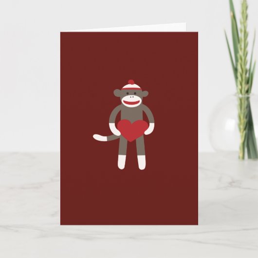 Cute Sock Monkey met Pet Holding Heart Kaart (Voorkant)