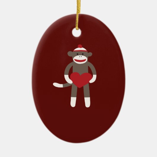 Cute Sock Monkey met Pet Holding Heart Keramisch Ornament (Voorkant)