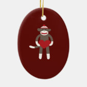 Cute Sock Monkey met Pet Holding Heart Keramisch Ornament (Achterkant)
