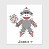 Cute Sock Monkey met Pickleball Paddle Sticker (Vel)