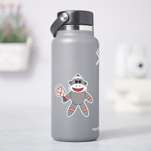 Cute Sock Monkey met Pickleball Paddle Sticker (HydroFlask)