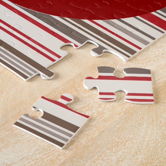 Cute Sock Monkey op rode cirkel rode bruine strepe Legpuzzel (Zijkant)