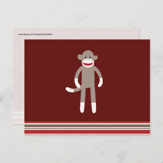 Cute Sock Monkey op rood met strepen Briefkaart (Voorkant / Achterkant)
