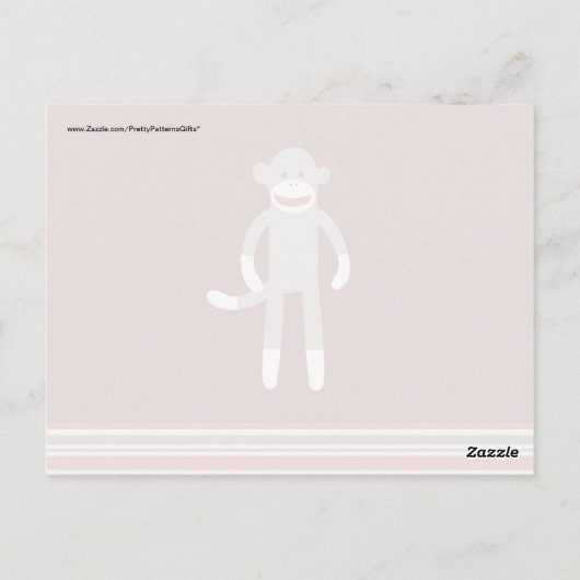 Cute Sock Monkey op rood met strepen Briefkaart (Achterkant)