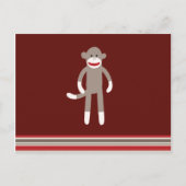 Cute Sock Monkey op rood met strepen Briefkaart (Voorkant)