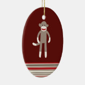 Cute Sock Monkey op rood met strepen Keramisch Ornament (Rechts)