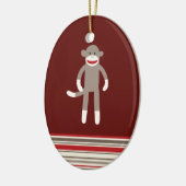 Cute Sock Monkey op rood met strepen Keramisch Ornament (Links)