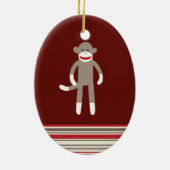Cute Sock Monkey op rood met strepen Keramisch Ornament (Achterkant)