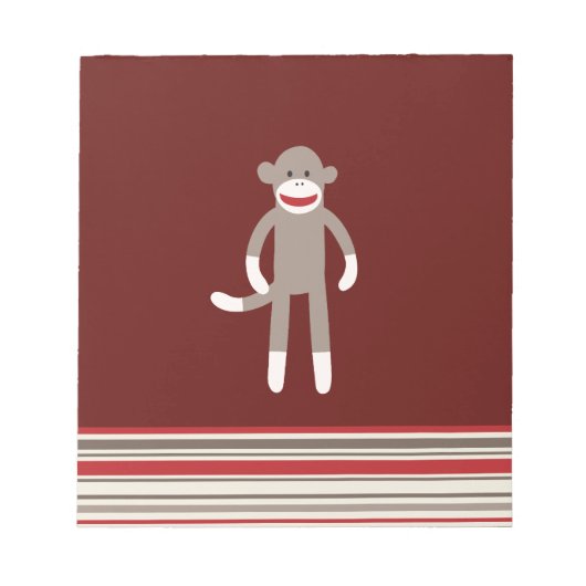 Cute Sock Monkey op rood met strepen Notitieblok (Voorkant)