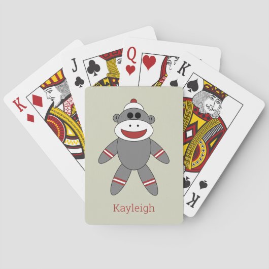 Cute Sock Monkey op Tan met naam Pokerkaarten (Achterkant)
