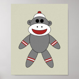 Cute Sock Monkey op Tan Nursery Poster