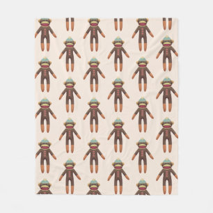 Cute Sock Monkey Pattern Beige Fleece Deken