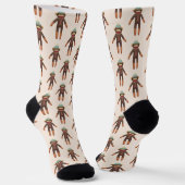 Cute Sock Monkey Pattern Beige Sokken (Gebogen)