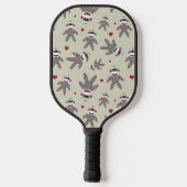 Cute Sock Monkey Pattern met hart op tan Pickleball Paddle (Achterkant)