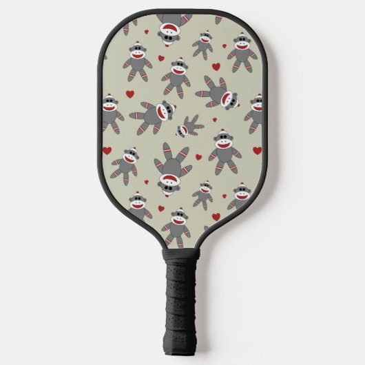 Cute Sock Monkey Pattern met hart op tan Pickleball Paddle (Achterkant)