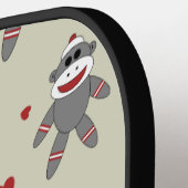 Cute Sock Monkey Pattern met hart op tan Pickleball Paddle (Links Detail)