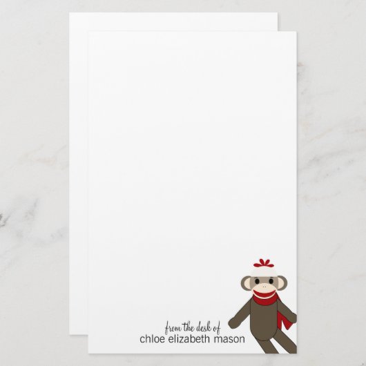 Cute Sock Monkey Stationery Briefpapier (Voorkant / Achterkant)