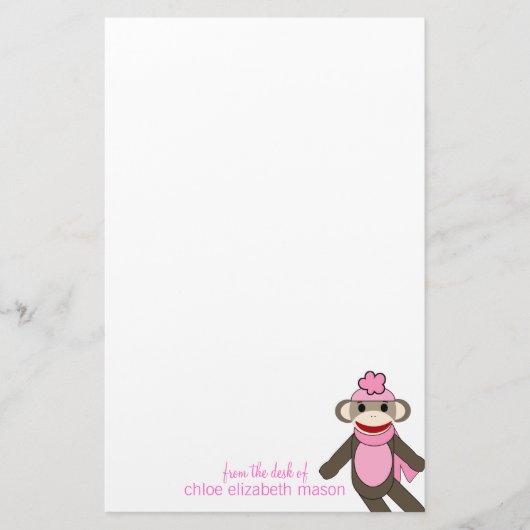 Cute Sock Monkey Stationery Briefpapier (Voorkant)