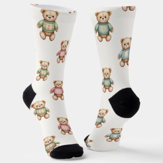 Cute Socks with Christmas Teddy Bear in Sweaters Sokken (Gebogen)