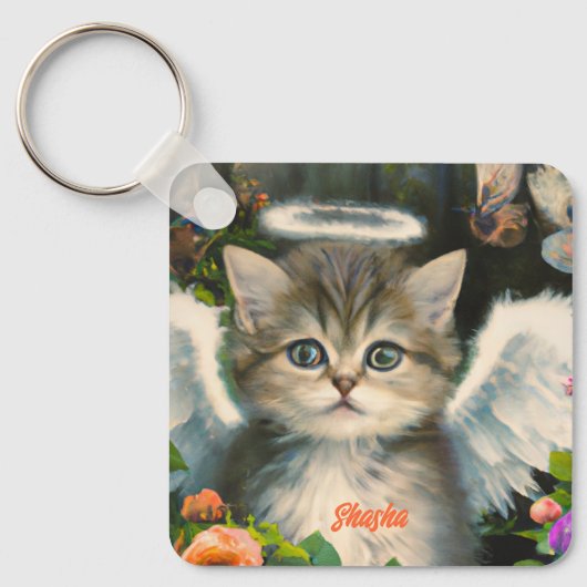 Cute Soft Angel Kat Sleutelhanger (Voorkant)