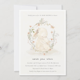 Cute Soft Baby mum Bunny Floral Wreated Baby showe Kaart