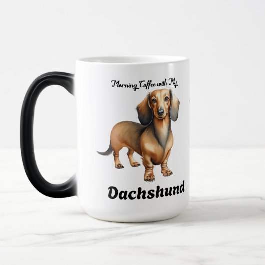 Cute Soft Brown Morning Dachshund Personalize Magische Mok (Links)