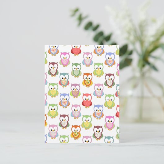 Cute soft colourful owls different chest patterns briefkaart (Staand voorkant)