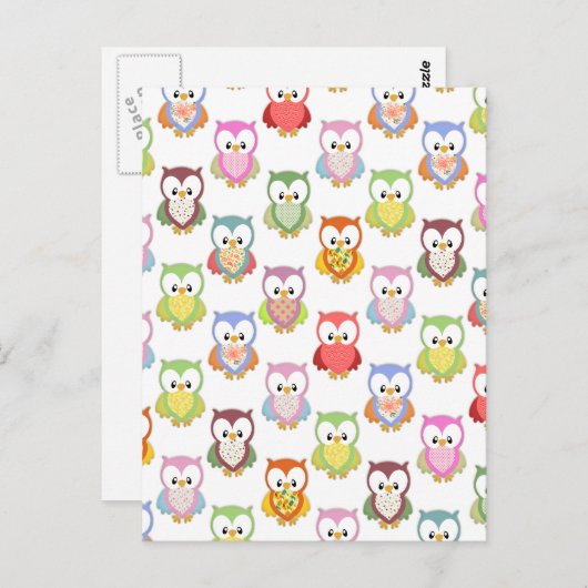 Cute soft colourful owls different chest patterns briefkaart (Voorkant / Achterkant)