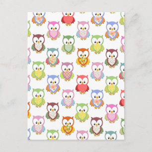 Cute soft colourful owls different chest patterns briefkaart