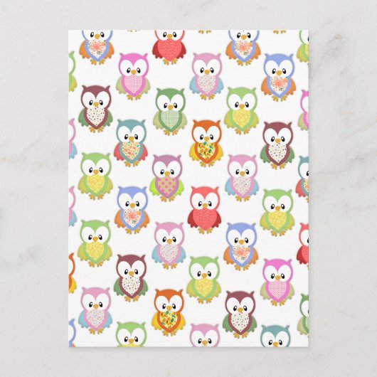 Cute soft colourful owls different chest patterns briefkaart (Voorkant)