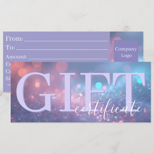 Cute Soft Glitter Pastel Purple Gift Certificate Save The Date (Voorkant / Achterkant)
