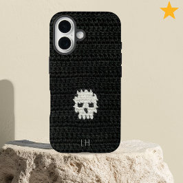 Cute Soft Goth Crochet Skull Yarn Custom Name iPhone 16 Hoesje