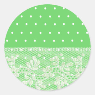 Cute Soft green met witte stippen en florale kant Ronde Sticker