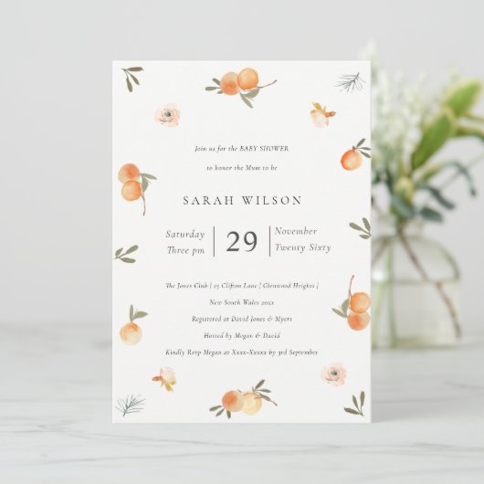 Cute Soft Oranje Floral Boho Baby shower Invite Bedankkaart (Staand voorkant)