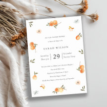 Cute Soft Oranje Floral Boho Baby shower Invite