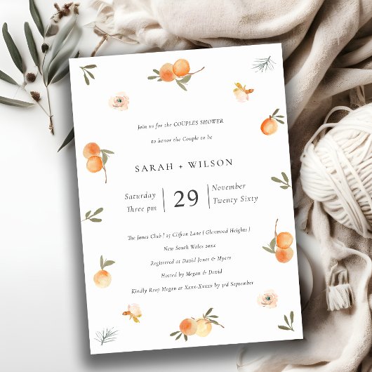 Cute Soft Oranje Floral Boho Couples Shower Invite Bedankkaart