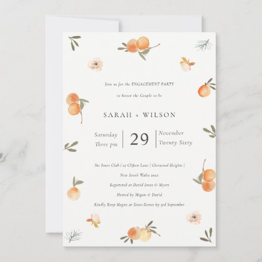 Cute Soft Oranje Floral Boho Verloving Invite Bedankkaart (Voorkant)