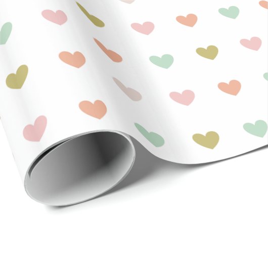Cute Soft Pastel Hearts Patroon Cadeaupapier (Rol Hoek)