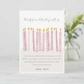 Cute Soft Pastel Pink Waterverf Birthday Kandels Bedankkaart (Staand voorkant)