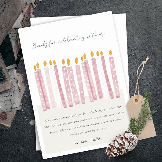 Cute Soft Pastel Pink Waterverf Birthday Kandels Bedankkaart