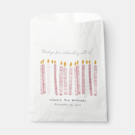 Cute Soft Pastel Pink Waterverf Birthday Kandels Bedankzakje (Voorkant)