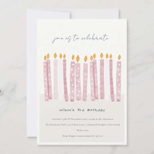 Cute Soft Pastel Pink Waterverf Birthday Kandels Kaart (Voorkant)