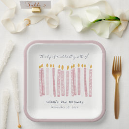Cute Soft Pastel Pink Waterverf Birthday Kandels Papieren Bordje